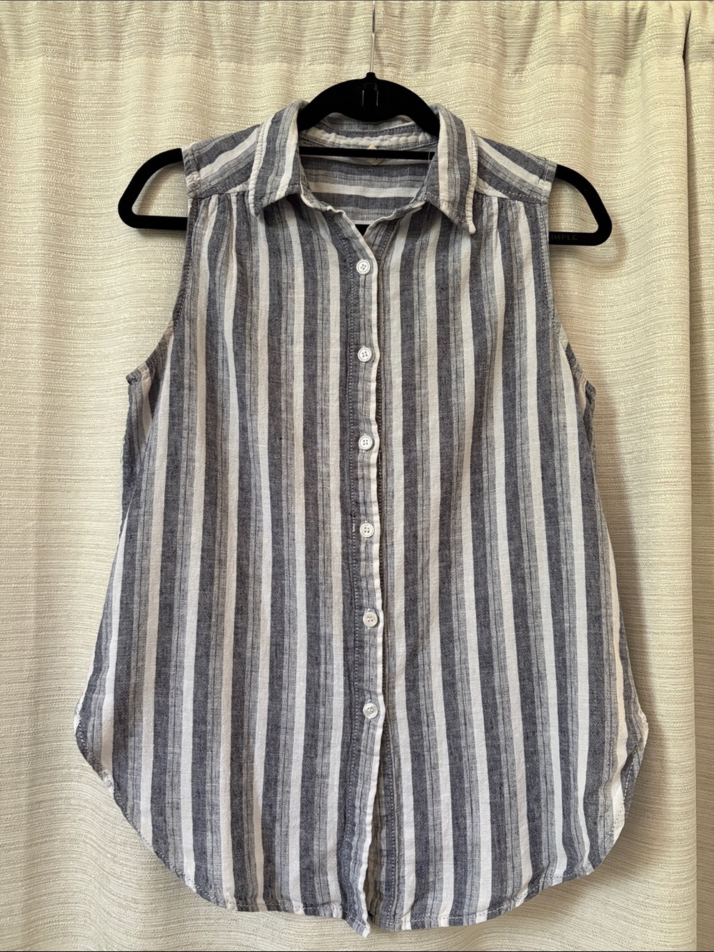 Max Studio Medium Sleeveless Button-Front Striped Linen Cotton Gray White